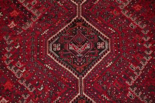 Vintage Geometric Tribal Qashqai Persian Oriental Area Rug Hand - Knotted RED 7x10 5