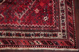 Vintage Geometric Tribal Qashqai Persian Oriental Area Rug Hand - Knotted RED 7x10 7