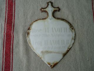 Rare Vintage,  Circa 1934 " French,  Cross Top Heart,  Memorial Plaque "