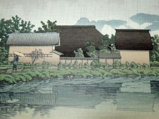 Japanese Woodblock By Kawase Hasui " Rain At Yasuniwa Nagano " 1st Edition - 1946