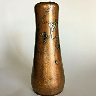 Antique Heintz Sterling On Bronze Vase Arts & Crafts 8 " Tall