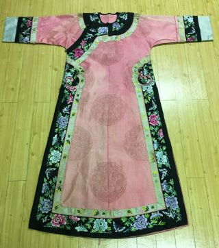 Antique Vintage Chinese Hand Embroidered Mandarin Robe Dress Embroidery China