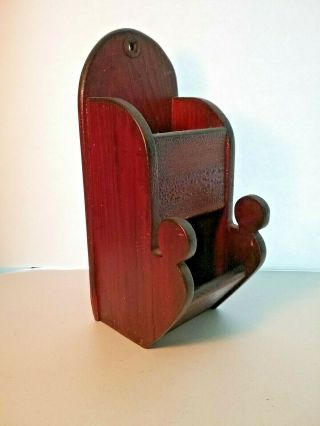 Antique Primitive Match Box Holder - Early American Pine Kitchen Box - Vgc