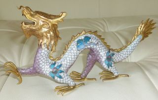 Vintage Handwork Cloisonne Enamel And Bronze Gild Dragon Figurine