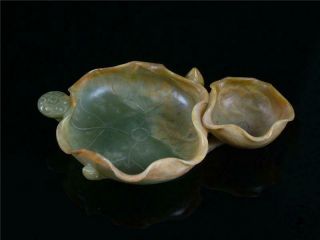 Fine Old Chinese Celadon Nephrite Jade Brush Washer Wrap - Up Lotus Leaf
