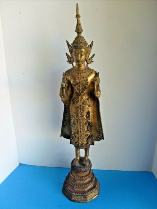 Vintage Gilt Bronze Thai Rattanakosin Buddha 23 " Tall Vg Cond For Age Nr