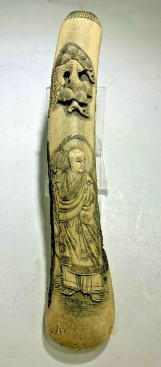 Antique Rare Japanese 19th Century Carved Stag Antler Kiserazutsu Pipe Holder