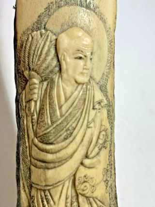 Antique Rare Japanese 19th Century Carved Stag Antler Kiserazutsu Pipe Holder 3