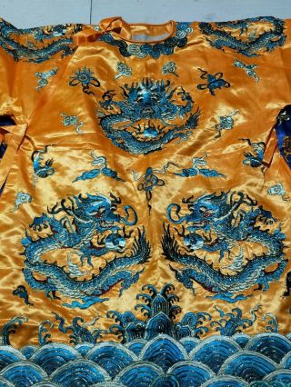 Antique Chinese Hand Embroidery Qing Dynasty Silk Dragon Robe Imperial Color 6