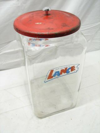 Vintage Lance Cracker/cookie Counter Jar Store Display W/red Metal Lid Tall