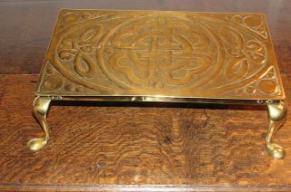 Antique Irish Arts & Crafts Brass Trivot Celtic Revival Pant/fire Stand C1900