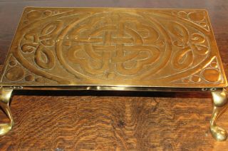 Antique Irish Arts & Crafts brass Trivot Celtic Revival pant/fire stand c1900 2