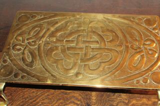 Antique Irish Arts & Crafts brass Trivot Celtic Revival pant/fire stand c1900 5
