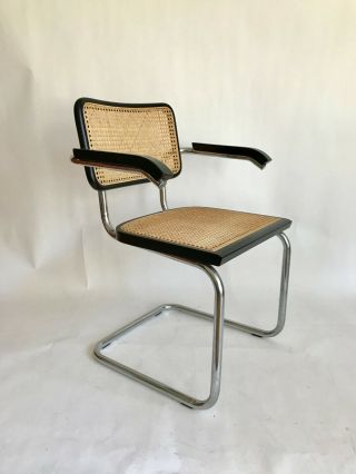 Marcel Breuer Cesca Style Cane Black Chair With Arms