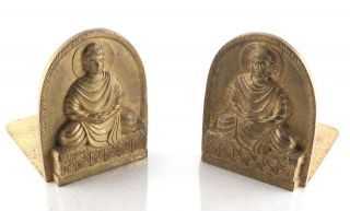 Antique Tiffany Studios York Solid Bronze Buddha Bookends - Lct 1025