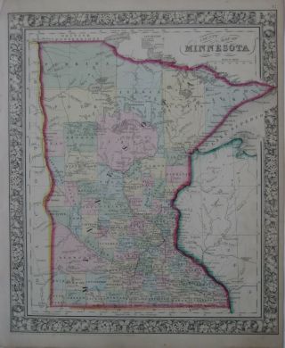 1862 Mitchell Map Minnesota Railroads Indians Trading Posts Steamboat