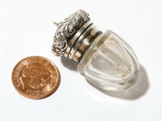 C1890 Vinaigrette Silver Mounted Cut Glass Chatelaine Acorn Shape Bottle