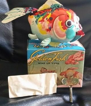 Tin Toy Golden Fish Ms 066 Old Red China Wind Up Boxed