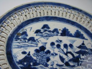 Antique Chinese Export Blue and White Porcelain Canton pattern Reticulated Tray 2