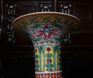 Pair Old Rare Famille Rose Chinese Porcelain Flower Gu Vase Qianlong MK 11