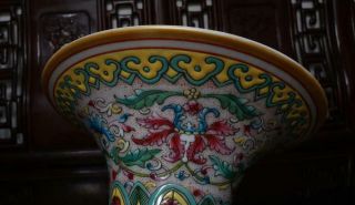 Pair Old Rare Famille Rose Chinese Porcelain Flower Gu Vase Qianlong MK 7