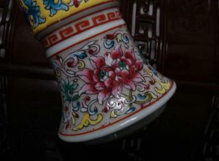Pair Old Rare Famille Rose Chinese Porcelain Flower Gu Vase Qianlong MK 9