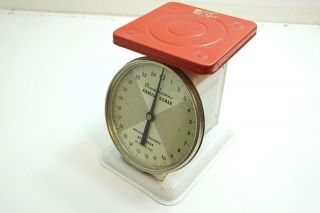 Vintage American Family Scale 25 Pound Kitchen Farm Scale In White And Red Metal