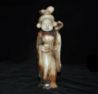 Antique Natural Hetian Old Jade Tang Dynasty Classical Beauty Belle Woman Statue