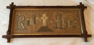 Antique Victorian Embroidered Punched Paper Sampler Religious Rock Of Ages