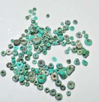 100 plus PRE - COLUMBIAN - tiny TURQUOISE BEADS - MOCHE culture PERU c.  800 AD 2