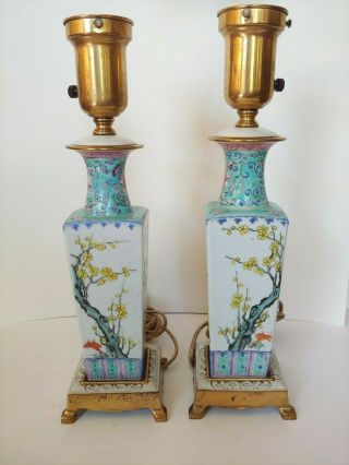 Stunning Antique Chinese Famille Rose Porcelain Lamps Pair Republic Period. 3
