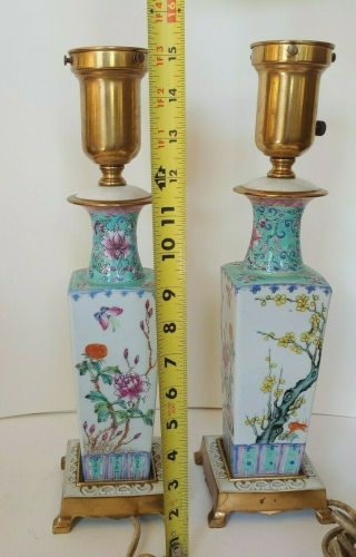Stunning Antique Chinese Famille Rose Porcelain Lamps Pair Republic Period. 6