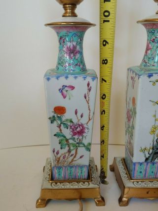 Stunning Antique Chinese Famille Rose Porcelain Lamps Pair Republic Period. 7