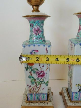 Stunning Antique Chinese Famille Rose Porcelain Lamps Pair Republic Period. 8
