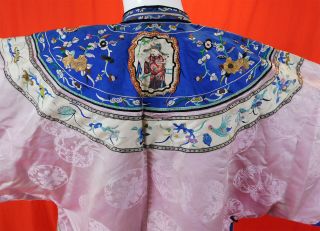 Antique Chinese Embroidered Eight Immortals Deities Seed Pearl Coral Beaded Robe 8