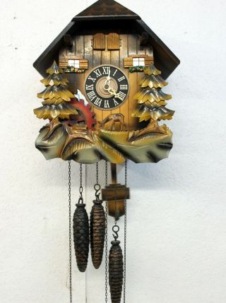 Old Cuckoo Wall Clock Black Forest Wit Carillon Music Box With 2 Melody