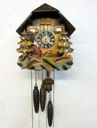 Old Cuckoo Wall Clock Black Forest wit Carillon music box with 2 melody 7