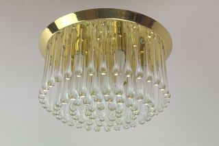 Large Flush Mount Chandelier By J.  T.  Kalmar - Austria,  With 90 Glass Drops