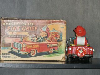 1950 ' s Japan TN Nomura Fire Chief Car Tin B/O Toy,  great 12