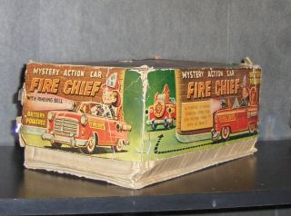 1950 ' s Japan TN Nomura Fire Chief Car Tin B/O Toy,  great 7