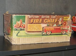 1950 ' s Japan TN Nomura Fire Chief Car Tin B/O Toy,  great 8