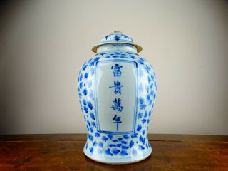 Antique Chinese Porcelain Temple Jar Vase Blue and White 19th Century Large 34cm 4