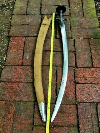 Antique Indo Persian Tulwar Sword Ottoman Style Shamshir With Scabbard