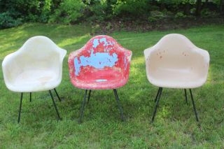 3 Vintage 1st Gen Herman Miller Eames Rope Edge Fiberglass Shell Arm Chair