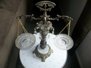 Vintage Brass & Crystal Prisim Scale Of Justice / Marble Base