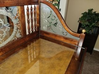 VINTAGE EXECUTIVE DESK LEATHER TOP AND ETCHED GLASS BACK 6