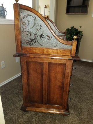 VINTAGE EXECUTIVE DESK LEATHER TOP AND ETCHED GLASS BACK 9