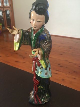 Antique Chinese Sterling Silver Cloisonné Enameled Figure Statue 653g