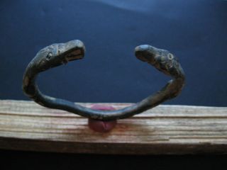2 Wolfs Head Ancient Celtic Bronze Zoomorphic Bracelet 500 - 200 B.  C.