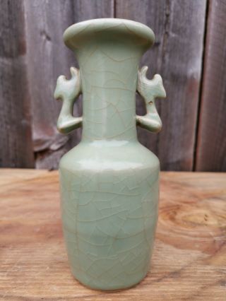 From Old Estate Chinese Song Longquan Celadon Double Fishes Vase Asian China 3